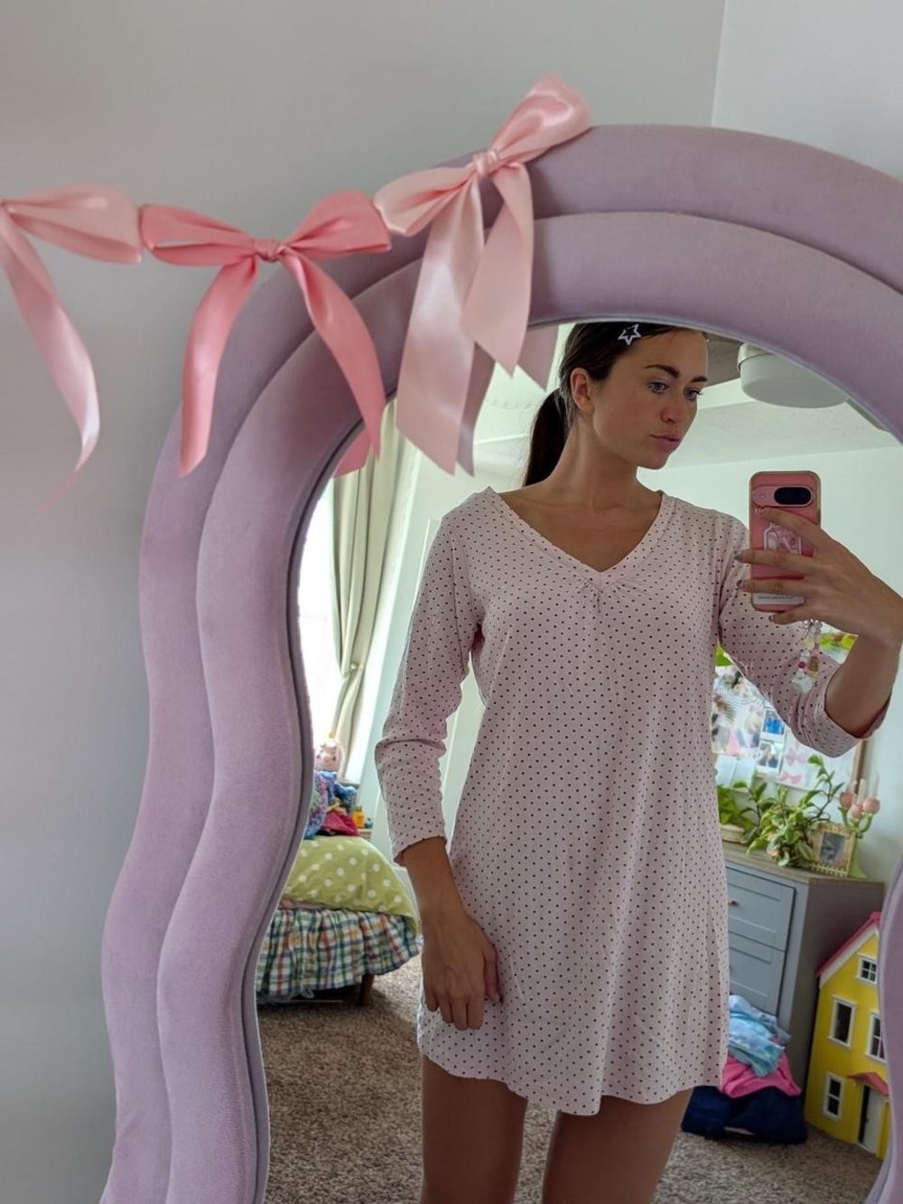 Charter Club Light Pink Polka Dot V-Neck Nightdress Size Large